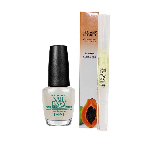 Esmalte endurecedor de uñas con calcio Nail envy de OPI + aceite para cutícula