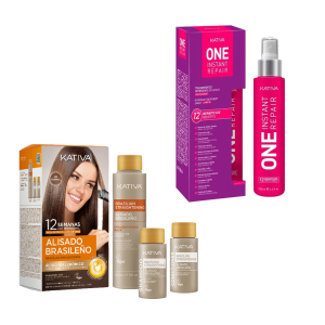 Kit capilar alisado brasileño y reparador spray 12en1 Kativa