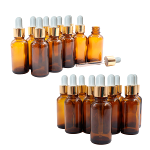 Kit 20 frascos gotario de vidrio 30ml ámbar transparente tapa blanca