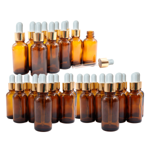 Kit 30 frascos gotario de vidrio 30ml ámbar transparente tapa blanca
