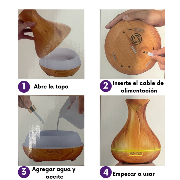 Aroma difusor ultrasónico aromaterapia 500ml lámpara café - Imagen 5
