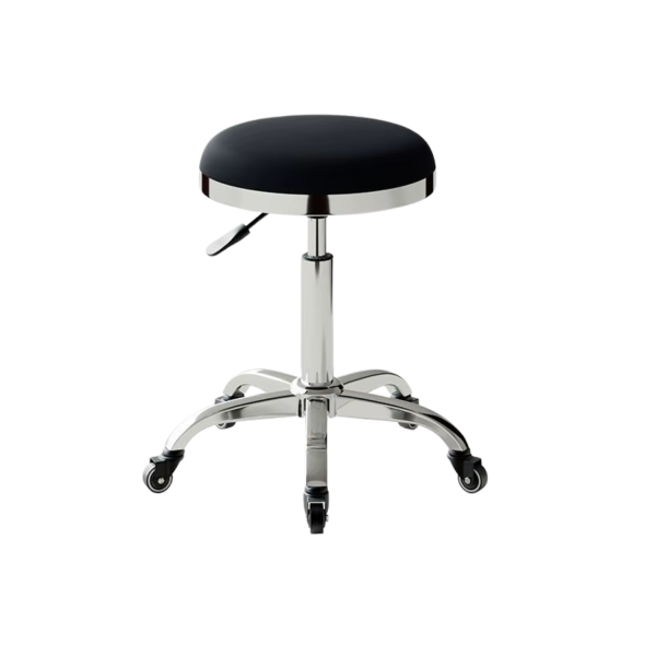 Taburete redondo negro ajustable acolchado con ruedas