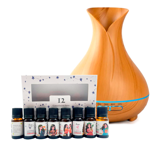Difusor Sónico Aromaterapia + 12 Aceites Esenciales 10ml