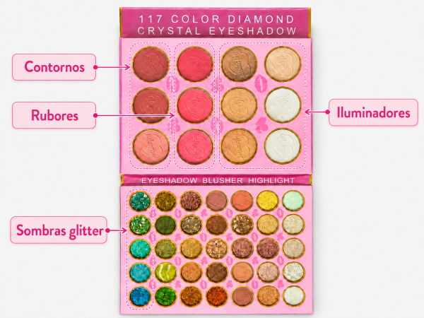 Paleta de maquillaje Glamour Sombras rubores y contorno - Imagen 4